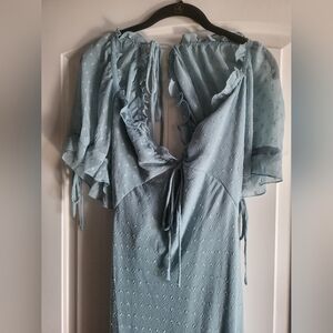 ASOS Size 6 Midi Dress, Blue, Jacquard Spot, Chiffon